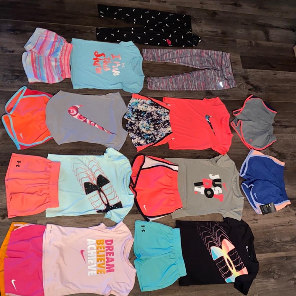 HUGE LOT OF GIRL’S NIKE & UNDER ARMOUR SHIRTS, SHORTS & LEGGINGS SZ 6 & 6X